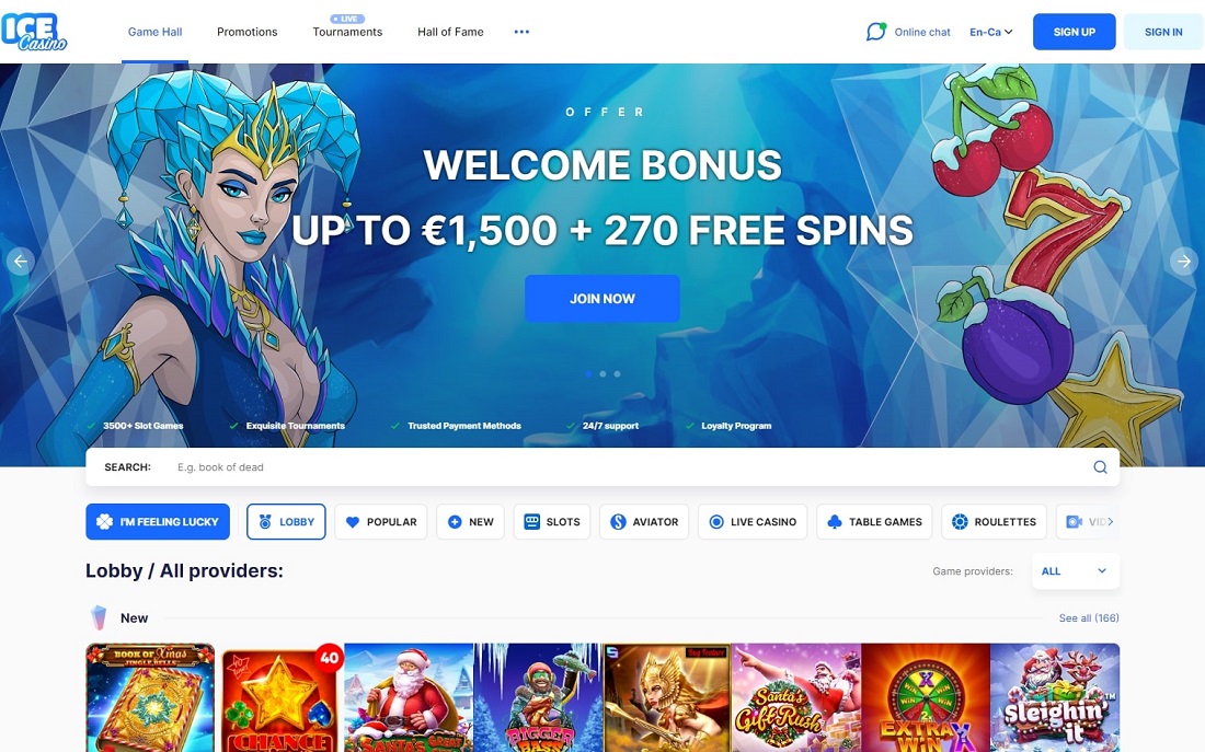 Ice Casino homepage