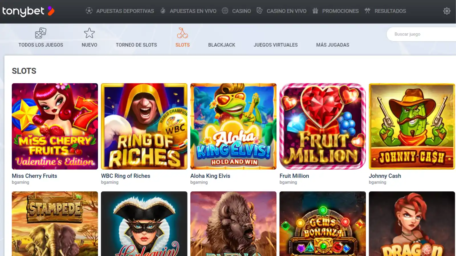 Tonybet casino catálogo de juegos