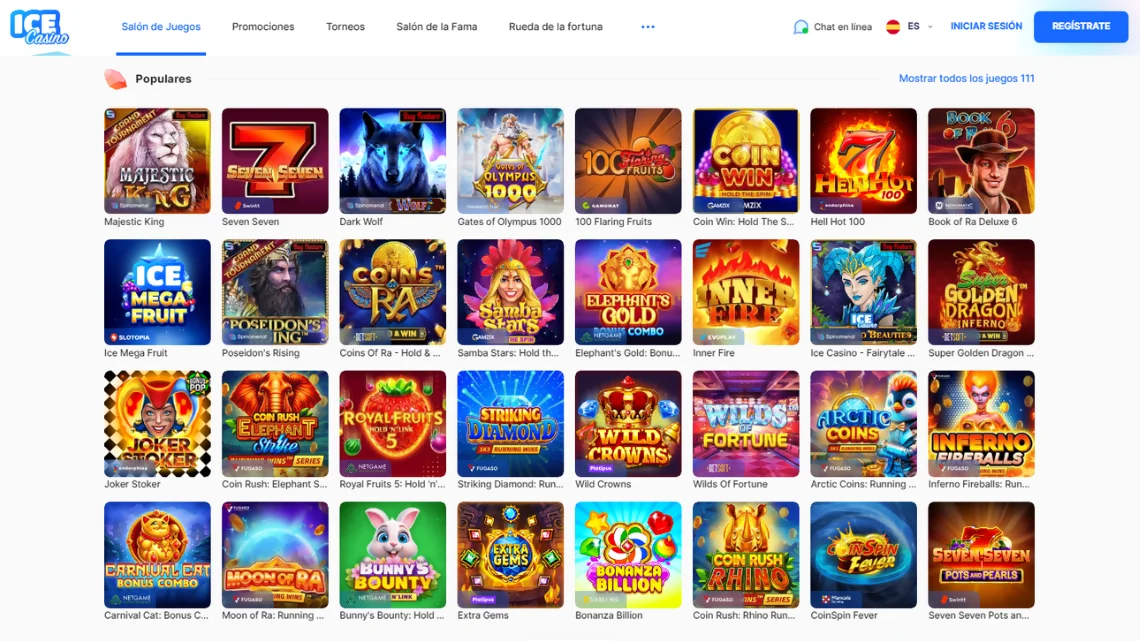 Juegos disponibles en Ice Casino
