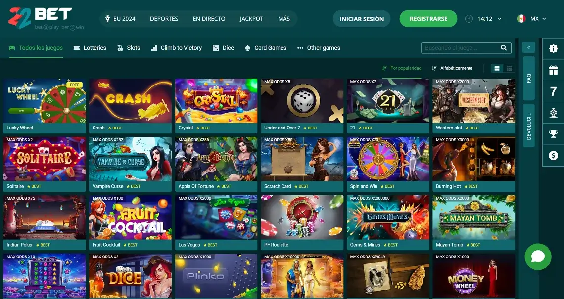 mejores juegos de 22bet Casino