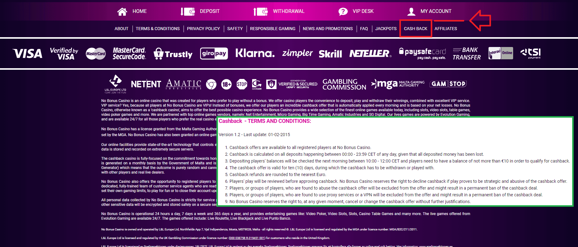 Nobonus Cashback